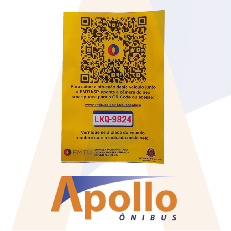 ADESIVO QR CODE EMTU /ESPECIAL PELO NUMERO DA PLACA AD111 - APOLLO ONIBUS