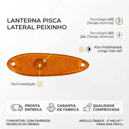 Lanterna Pisca Lateral LED 24V Peixinho 001 Universal Ônibus